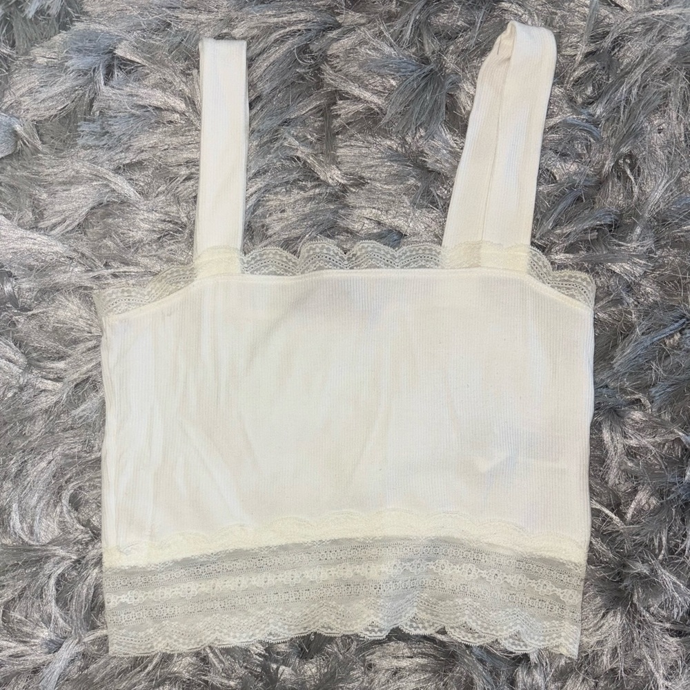 Forever 21 White Ribbed Lace Trim Tank